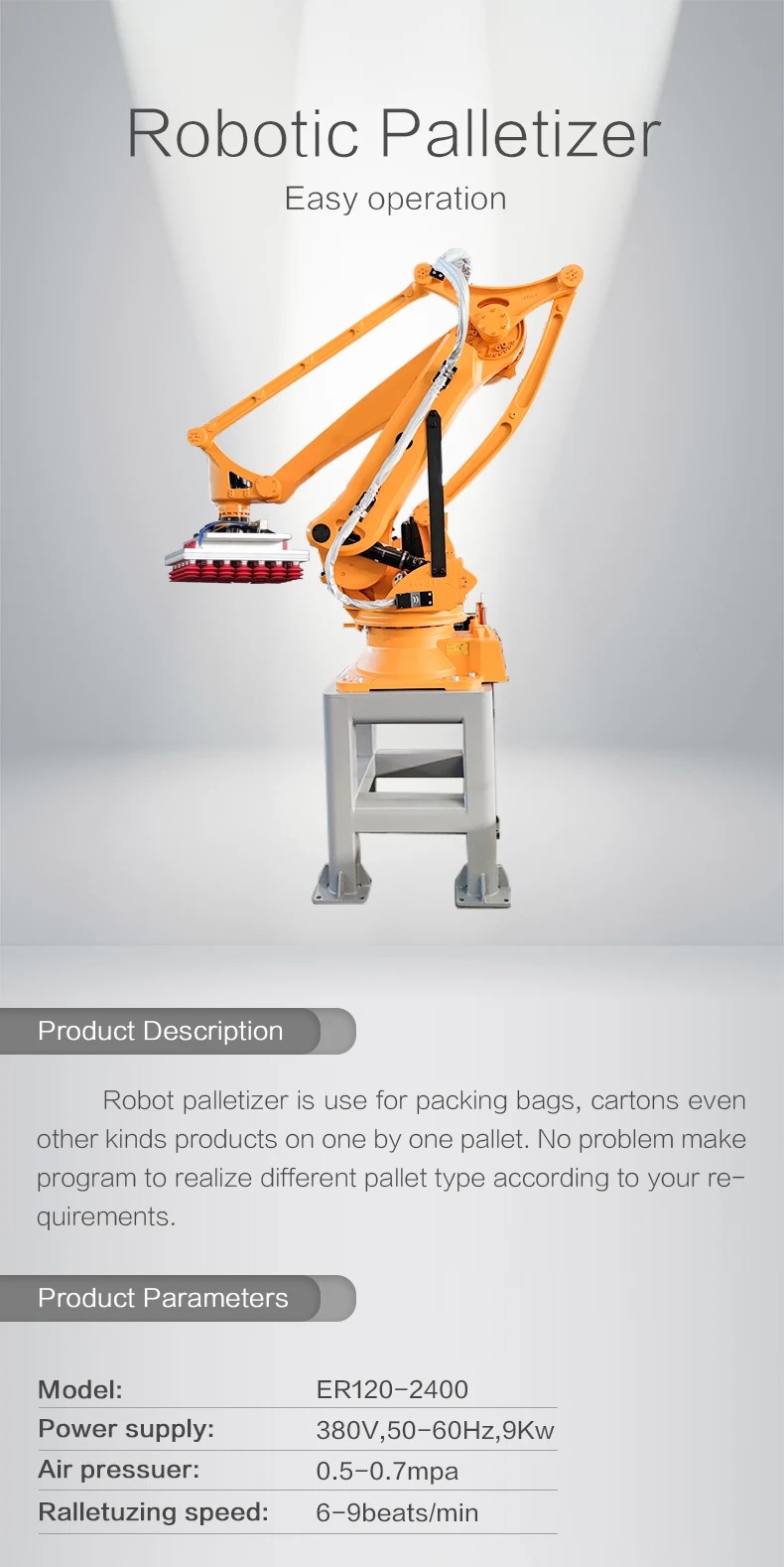 Automatic Robot Arm Stacking Palletizer Machine for Carton Box Palletizing