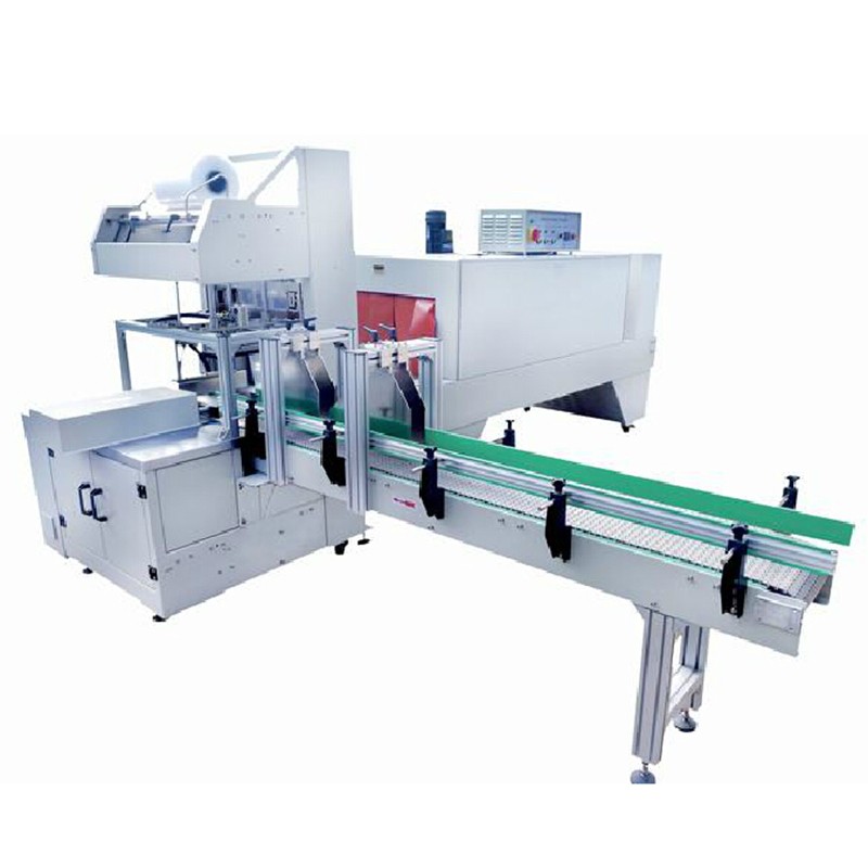 Automatic bottle shrink sleeve wrapping machine with bottle arrangement function