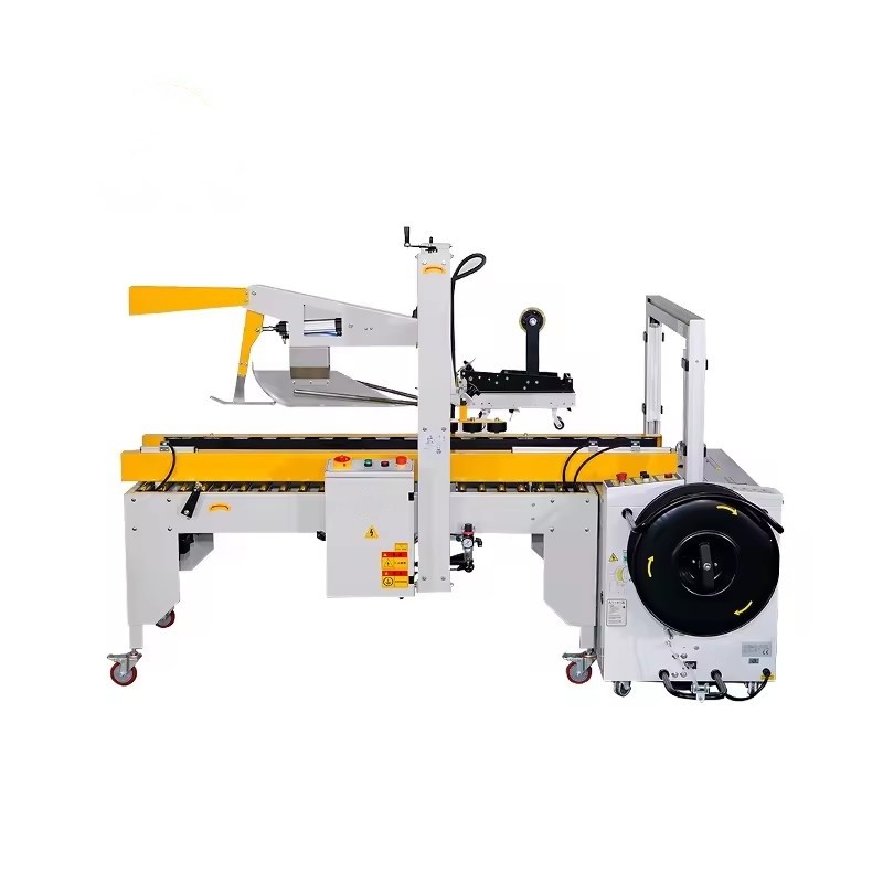 Automatic carton flap folding sealing and strapping machine